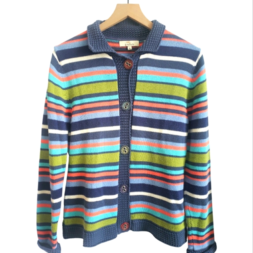Bob Timberlake Long Sleeve Blue Green Orange Cardigan with Vibrant Stripes Sx XL